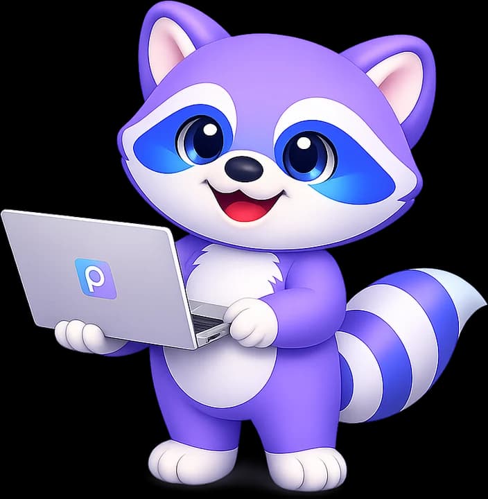 Pia working on a laptop